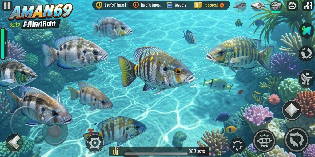 Tampilan gameplay AMAN69 yang seru saat menembak ikan.