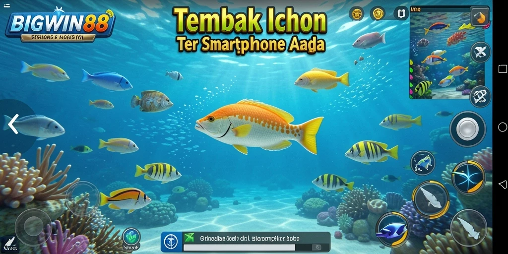 Gameplay seru Tembak Ikan dengan ikan berwarna-warni.