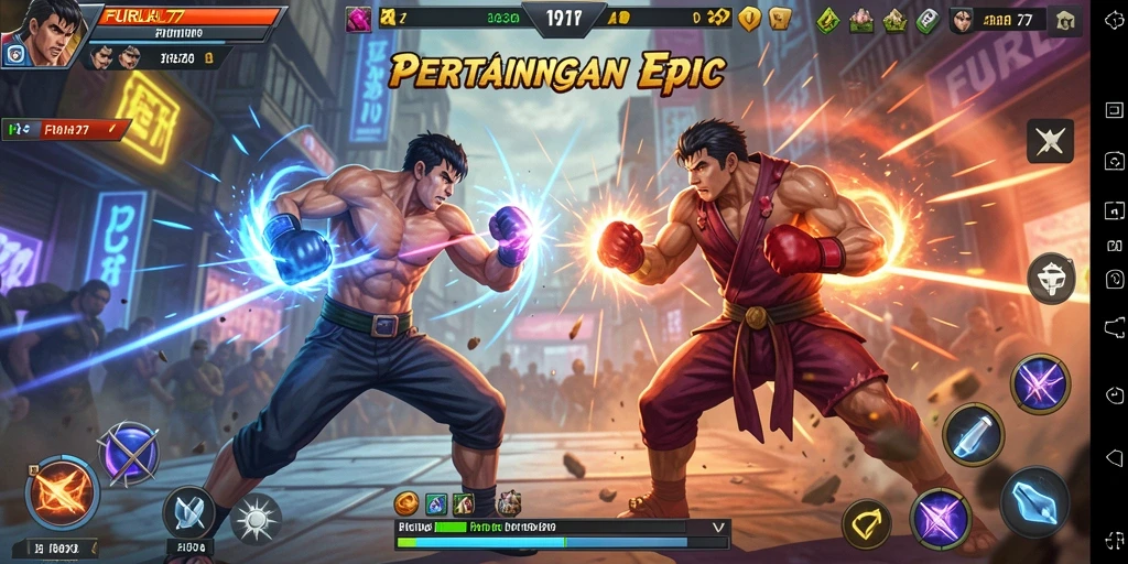 Tampilan gameplay FURLA77 menampilkan aksi pertarungan yang intens dan karakter menarik.