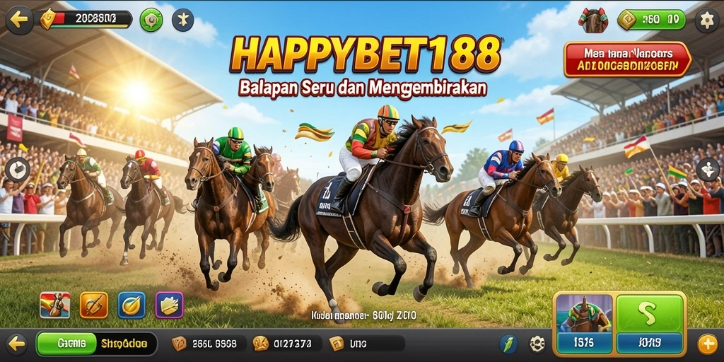 Tampilan gameplay <strong>HAPPYBET188</strong> yang menampilkan balapan mendebarkan di trek yang unik.