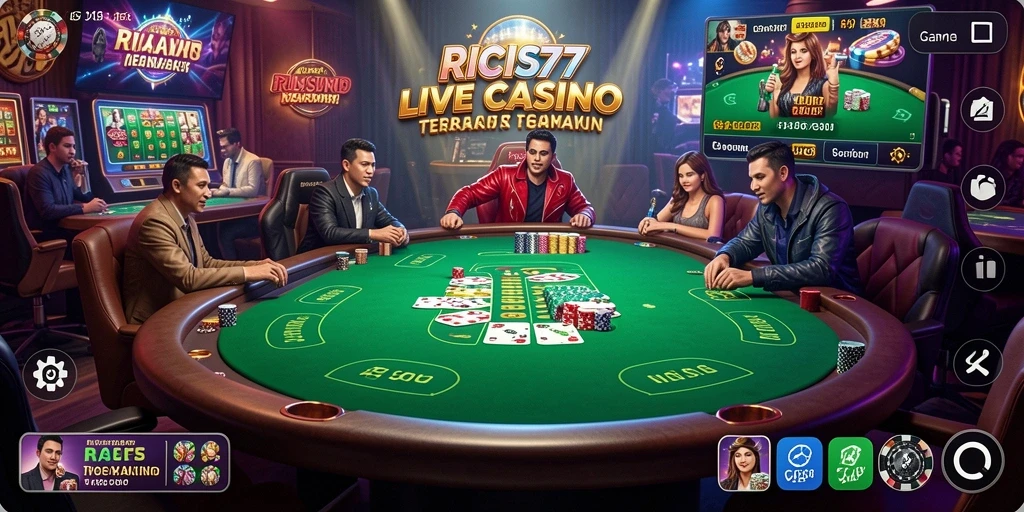 Tampilan gameplay RICIS77 menunjukkan dealer langsung yang berinteraksi dengan pemain.