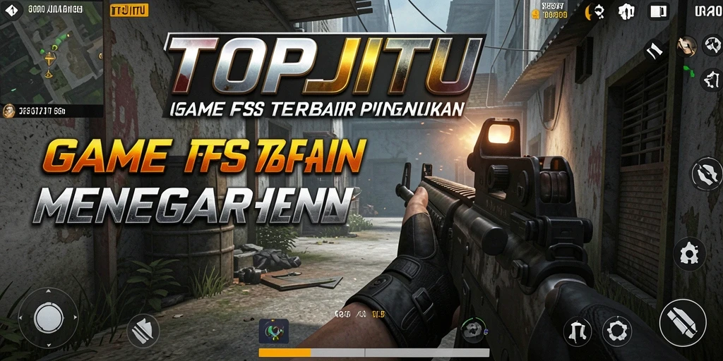 Tampilan gameplay seru dari TOPJITU dengan aksi tembak-menembak yang intens.