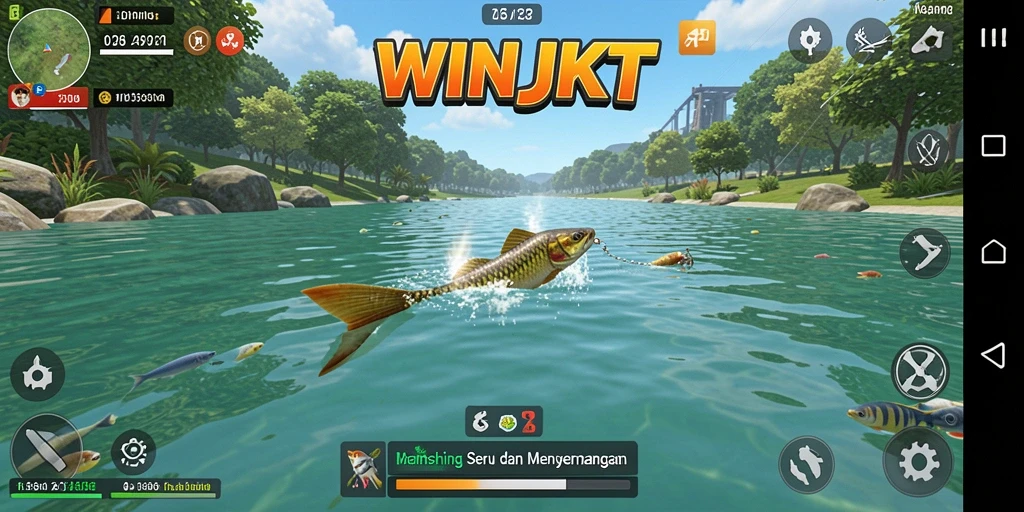 Gameplay WINJKT yang menarik saat memancing di danau.